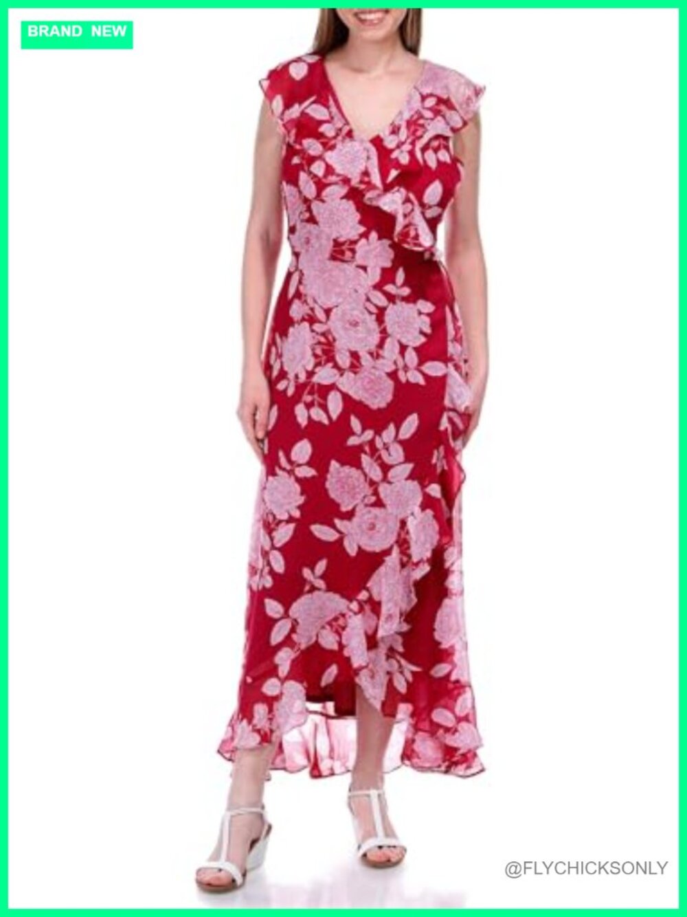 Chiffon Faux Wrap Ruffle Maxi Dress Sleeveless Formal